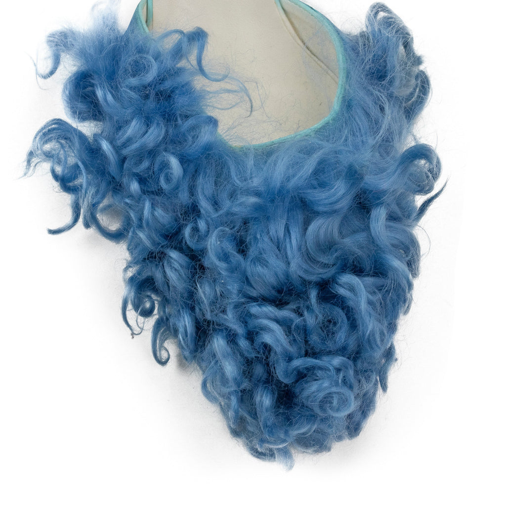 CURLY SHEARLING BLUE HEELS
