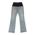 SKY INDIGO/BLACK HYBRID BOOTLEG W/ LEATHER JEANS