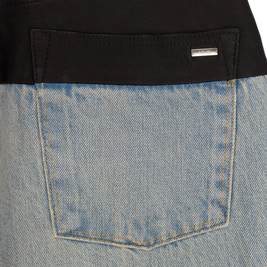 SKY INDIGO/BLACK HYBRID BOOTLEG W/ LEATHER JEANS