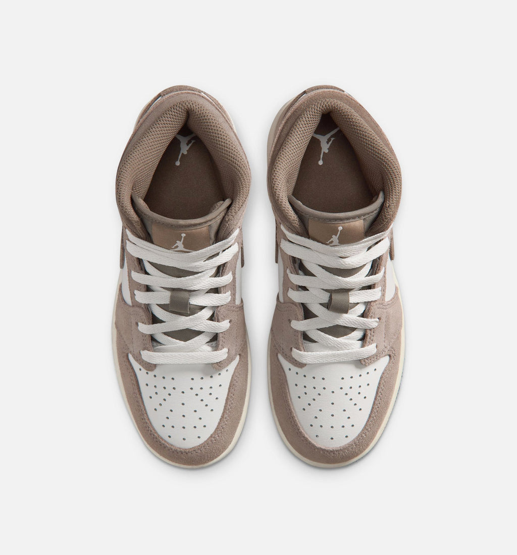 Air Jordan 1 Mid Grade School Sneakers - Enigma Stone/Olive Grey/Summit White
