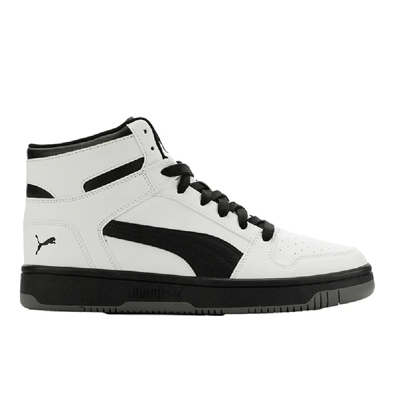 Men's Puma Rebound Layup Mesh White-Black-Flat Medium Gray (409648 02)