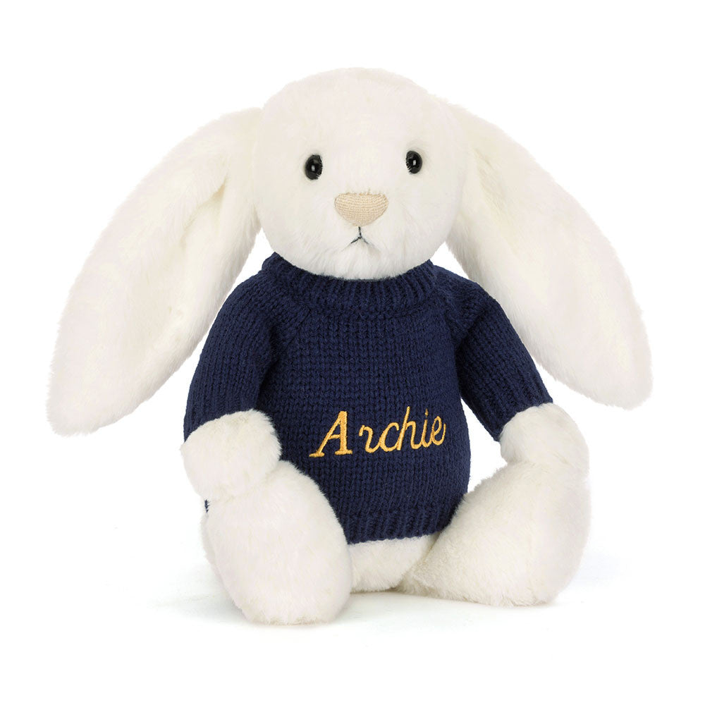 Bashful Luxe Bunny Luna with Personalized Navy Jumper