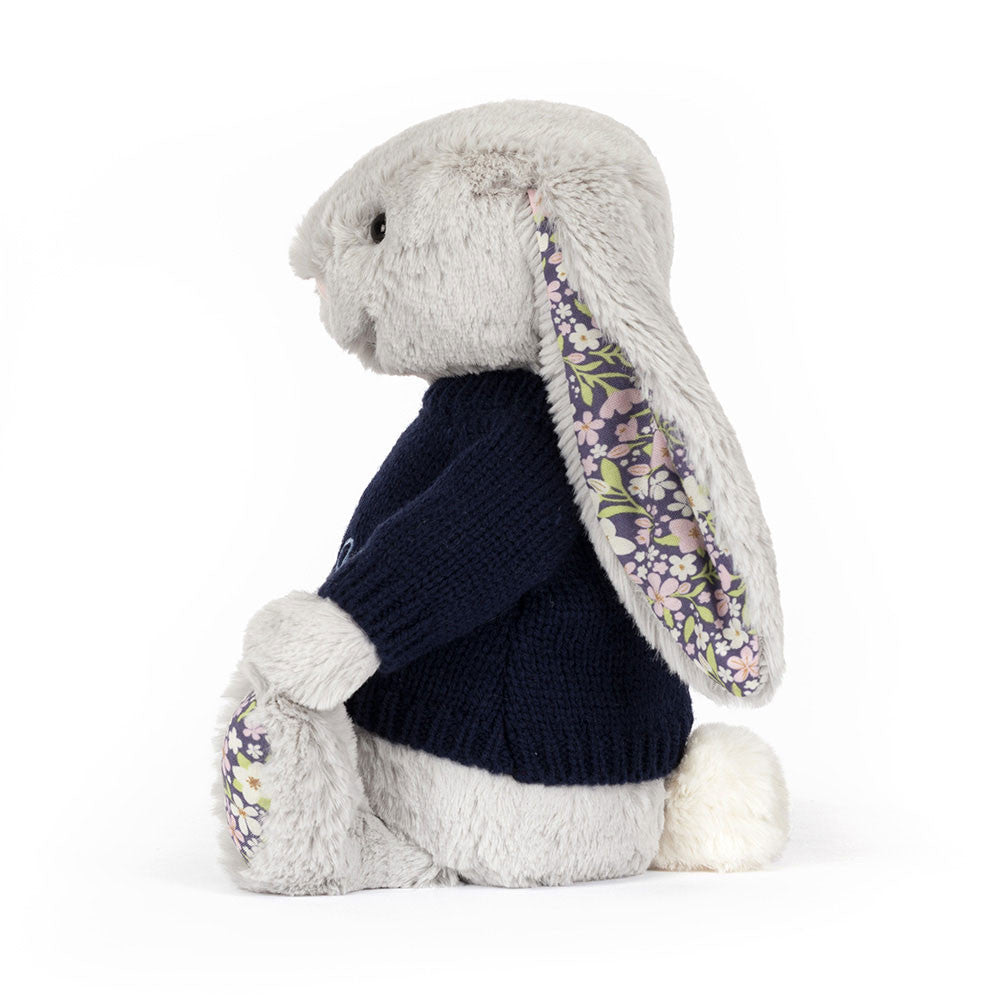 Blossom Silver Bunny 'Bloom' with Personalized Navy Jumper