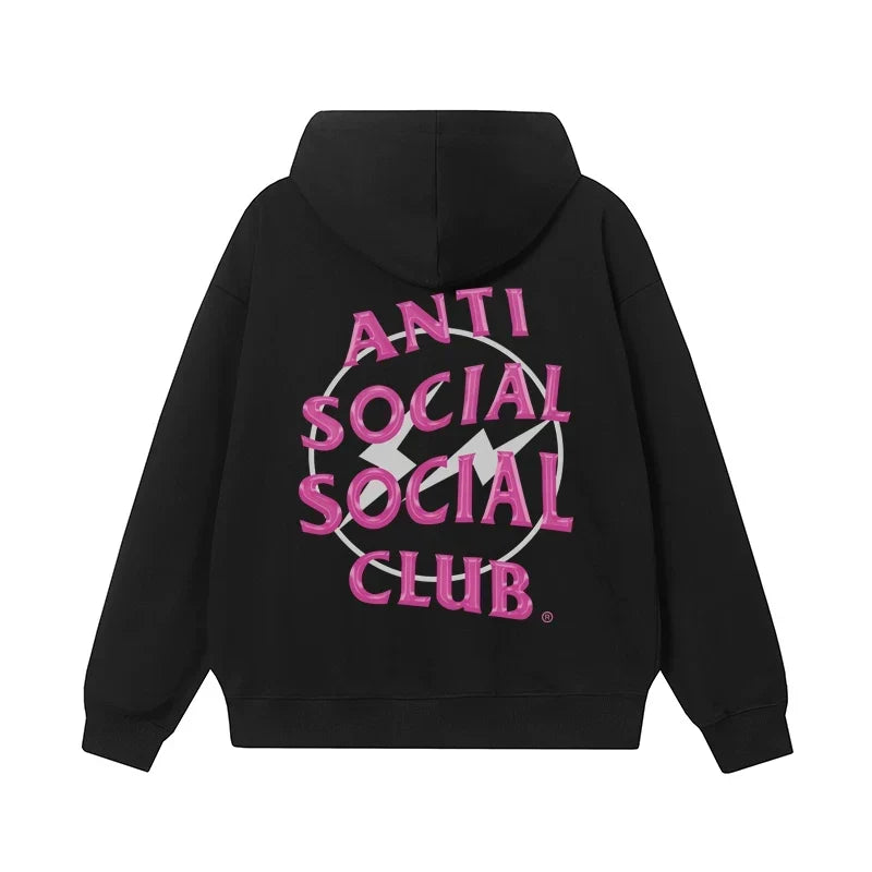 Anti Social Social Club Pink Logo Black Hoodie