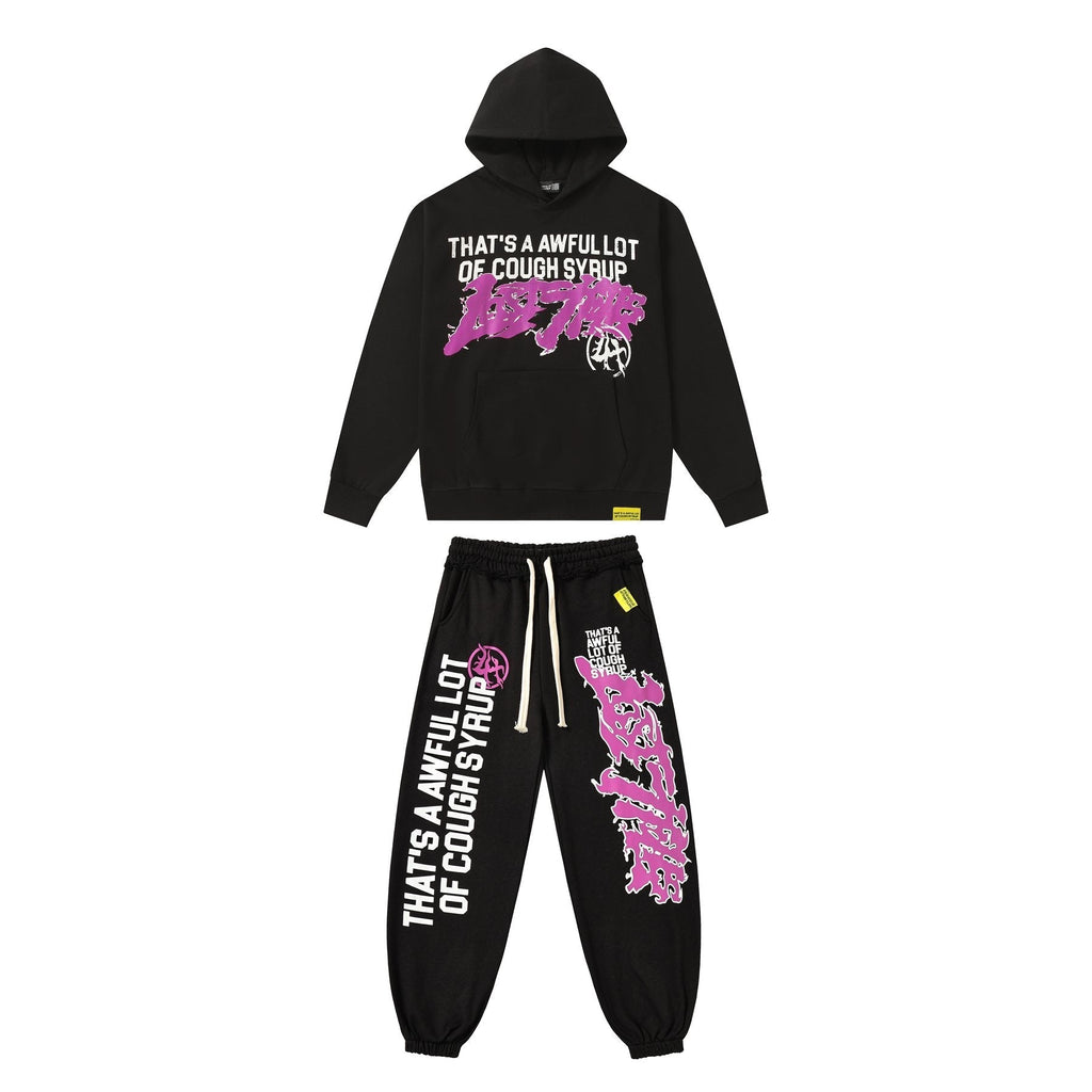 THAT'S A AWFUL LOT OF COUGH SYRUP Black Graphic Hoodie & Sweatpants Matching Set