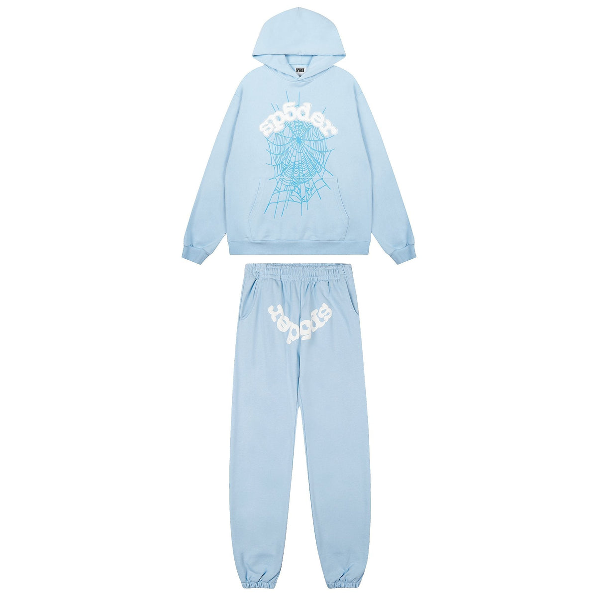 Sp5der Light Blue Spiderweb Hoodie & Sweatpants Matching Set