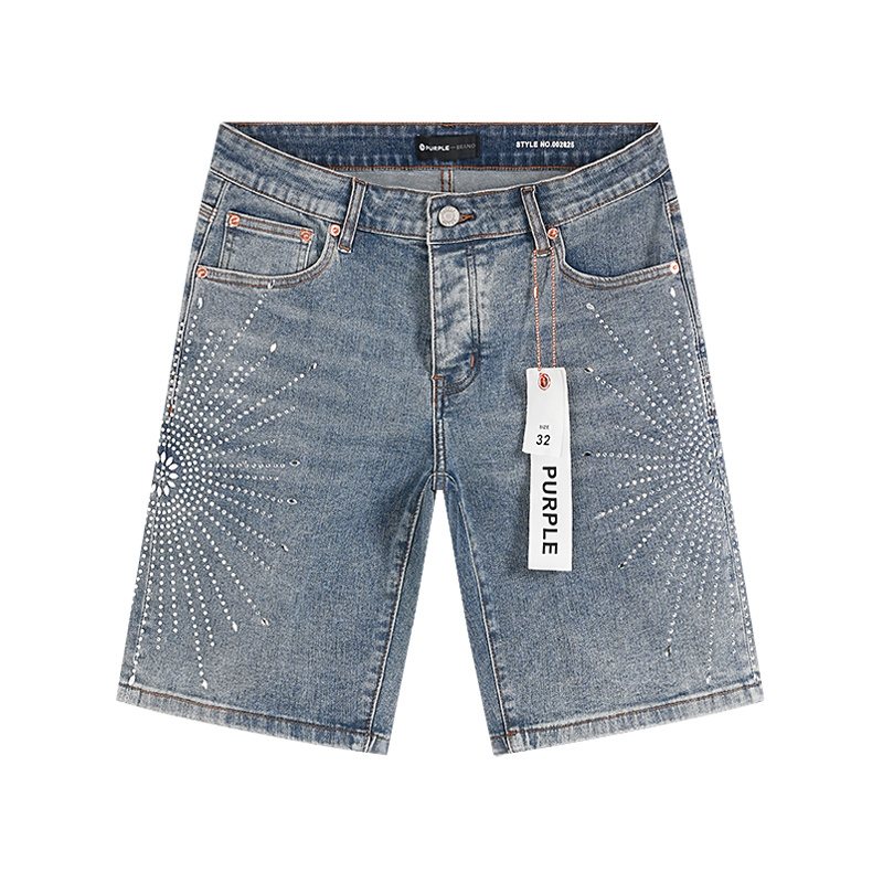Purple Brand Rhinestone Burst Denim Shorts