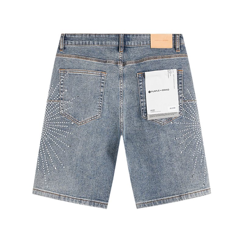 Purple Brand Rhinestone Burst Denim Shorts