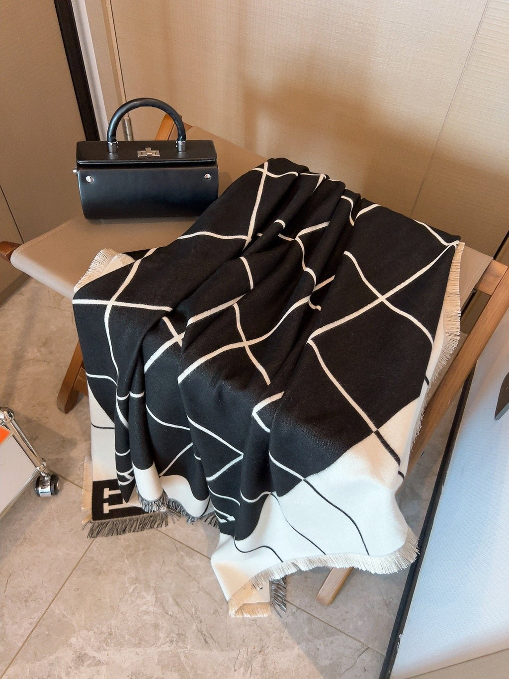 Hermès Black & Cream Grid Square Scarf