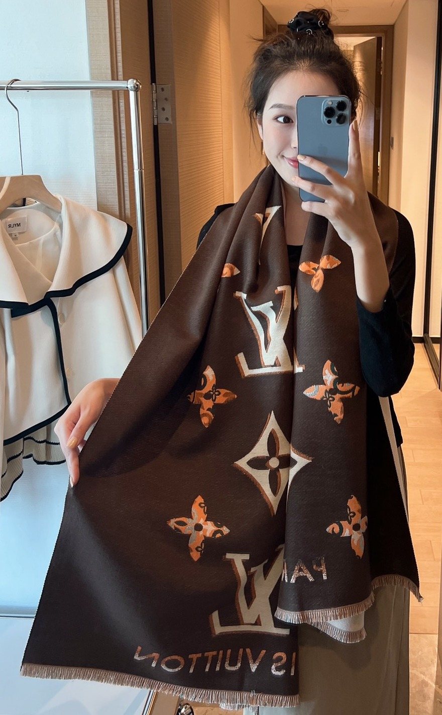 Louis Vuitton Patterned Fringed Shawl