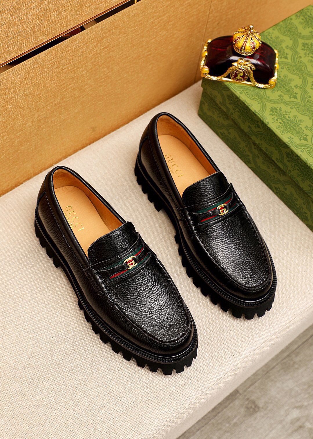 Gucci Black Lug-Sole Loafers