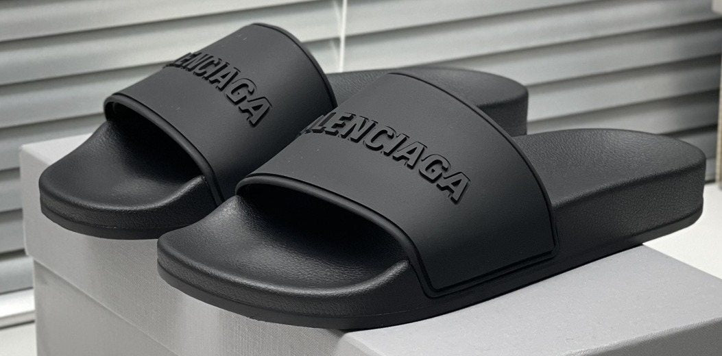Balenciaga Black Embossed Slide Sandals