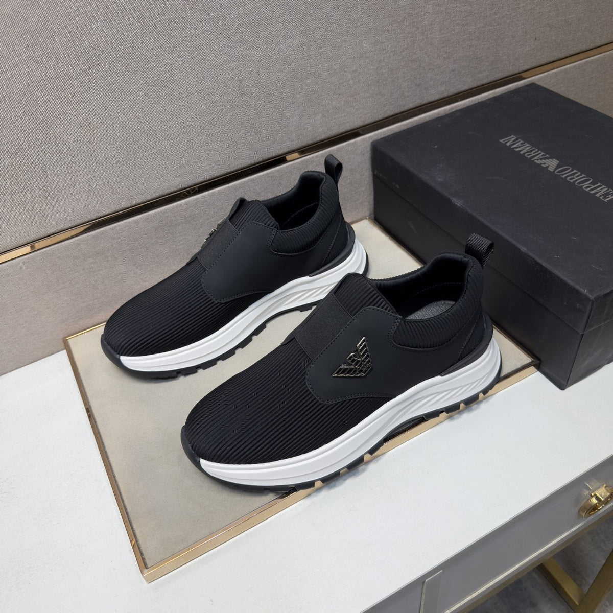 Armani Black Slip-On Sneakers