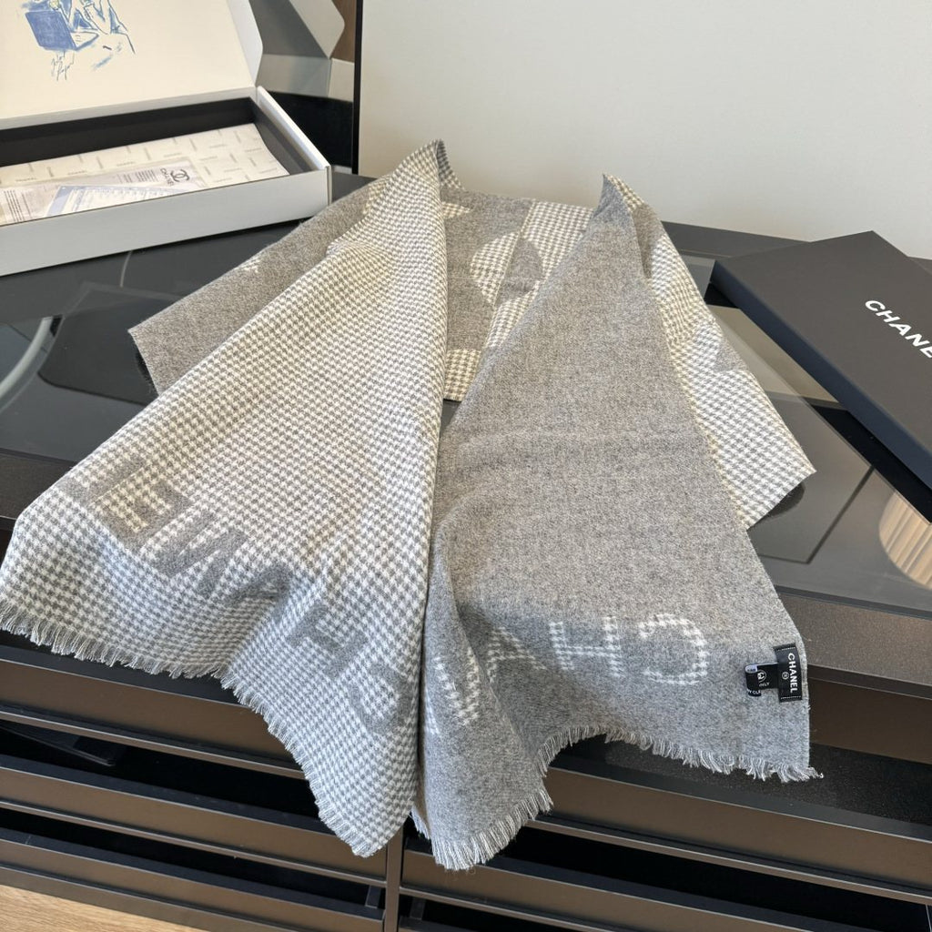 Chanel Houndstooth Fringe Scarf