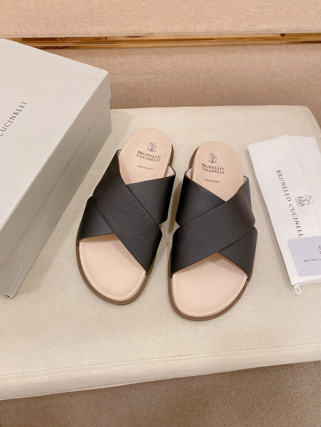 Brunello Cucinelli Men's Cross-Strap Slide Sandals - Open-Toe, Slip-On Design
