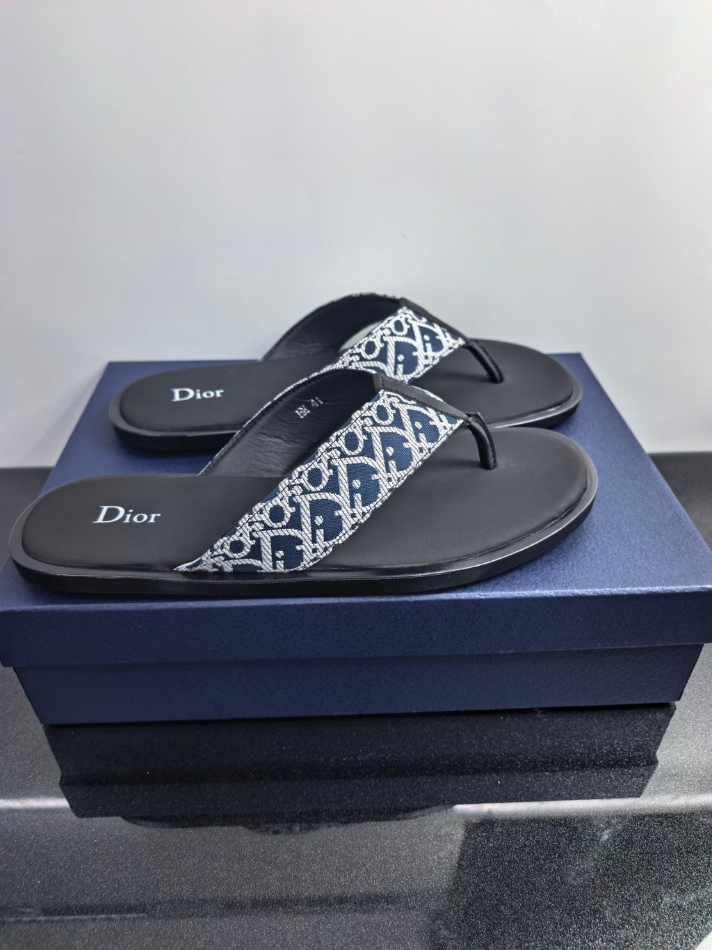 Dior Patterned Strap Thong Sandals - Black Footbed