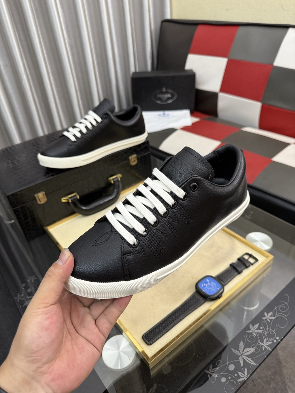 Prada Men's Textured Leather Low-Top Sneakers